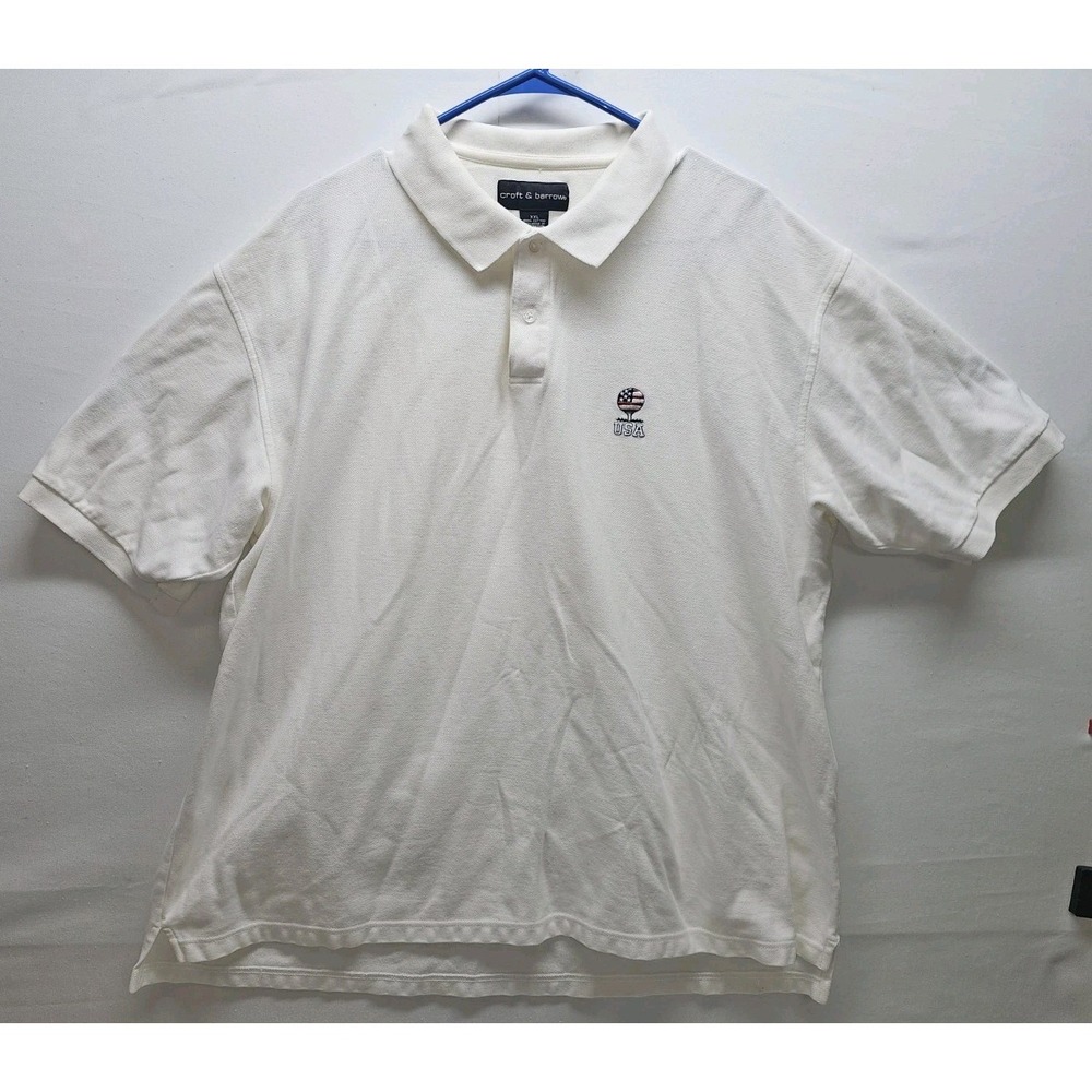 VTG 90s Croft & Barrow Polo Shirt Mens XL White USA Flag Golf Ball Embroidered